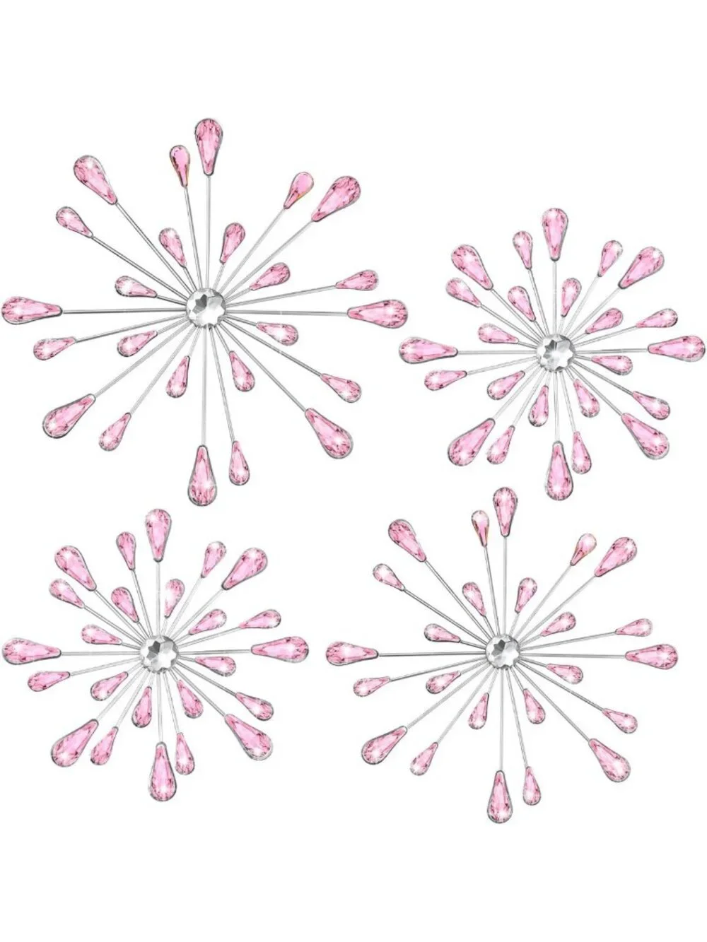 4 Pcs Starburst Wall Decor - Bling Crystal Teardrop 3D Hanging Art for Home